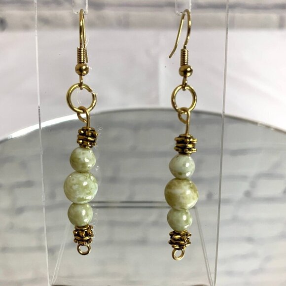 REIMAGINED Serpentine Stone Gold Plated Hook Earrings - Picture 1 of 5
